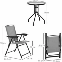 Outsunny Patio Bistro Set Folding Chairs Garden Coffee Table For Balcony Grey -Outsunny store 50886408 2