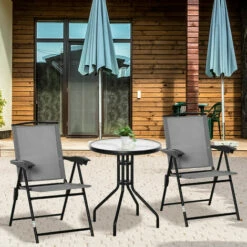 Outsunny Patio Bistro Set Folding Chairs Garden Coffee Table For Balcony Grey -Outsunny store 50886408 3