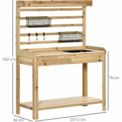 Alternative view of Outsunny Potting Bench Table W/ Sieve Screen, Removable Sink, Hooks & Basket