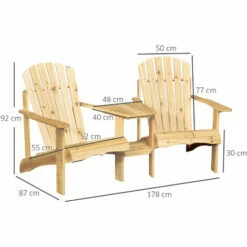 Alternative view of Outsunny Wooden Outdoor Double Adirondack Chair W/ Center Table & Umbrella Hole