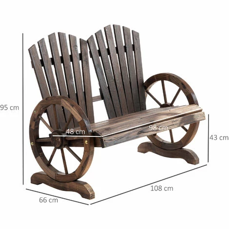 Outsunny 2 Seater Garden Bench W/ Wheel-Shaped Armrests Carbonized Colour 4 Outsunny 2 Seater Garden Bench W/ Wheel-Shaped Armrests Carbonized Colour - Image 2