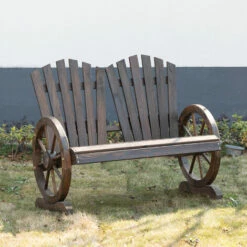 Outsunny 2 Seater Garden Bench W/ Wheel-Shaped Armrests Carbonized Colour 9 Outsunny 2 Seater Garden Bench W/ Wheel-Shaped Armrests Carbonized Colour -Outsunny store 50886417 3