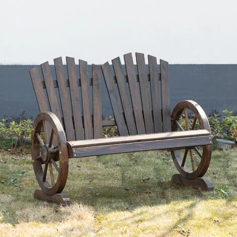 Outsunny 2 Seater Garden Bench W/ Wheel-Shaped Armrests Carbonized Colour 5 Outsunny 2 Seater Garden Bench W/ Wheel-Shaped Armrests Carbonized Colour - Image 3