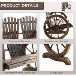 Outsunny 2 Seater Garden Bench W/ Wheel-Shaped Armrests Carbonized Colour 10 Outsunny 2 Seater Garden Bench W/ Wheel-Shaped Armrests Carbonized Colour -Outsunny store 50886417 4