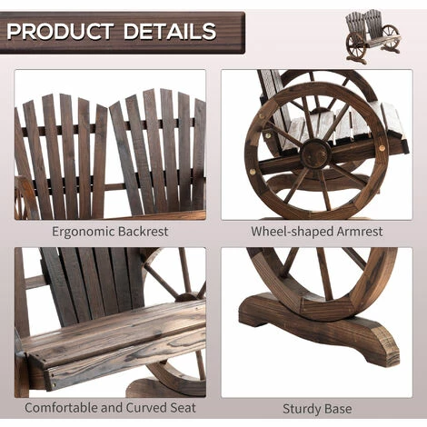 Outsunny 2 Seater Garden Bench W/ Wheel-Shaped Armrests Carbonized Colour 6 Outsunny 2 Seater Garden Bench W/ Wheel-Shaped Armrests Carbonized Colour - Image 4