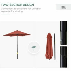 Outsunny 2m Parasol Patio Umbrella, Outdoor Sun Shade With 6 Ribs Wine Red -Outsunny store 50886418 4