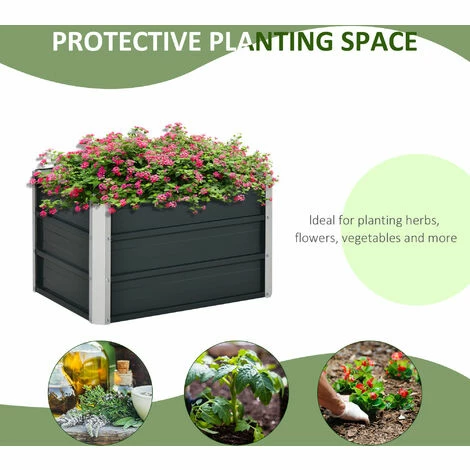 Outsunny Raised Garden Bed Metal Planter Box for Vegetables Flower Grows, Grey Outsunny Raised Garden Bed Metal Planter Box For Vegetables Flower Grows, Grey -Outsunny store 50886419 5