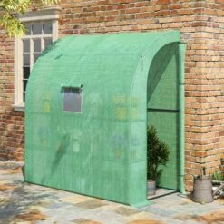Outsunny Walk-In Lean To Wall Greenhouse W/Window&Door 200Lx 100W X 215Hcm Green -Outsunny store 50886421 3