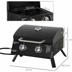 Outsunny Portable Tabletop Gas BBQ Grill Barbecue W/ 2 Burner Lid Thermometer -Outsunny store 50886425 2