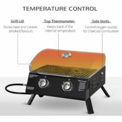 Outsunny Portable Tabletop Gas BBQ Grill Barbecue W/ 2 Burner Lid Thermometer -Outsunny store 50886425 4