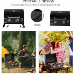 Outsunny Portable Tabletop Gas BBQ Grill Barbecue W/ 2 Burner Lid Thermometer -Outsunny store 50886425 5