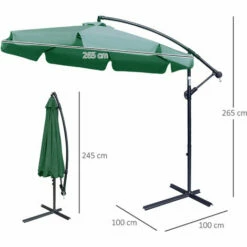 Outsunny 2.7m Garden Cantilever Banana Parasol Sun Shade W/ Crank, Green -Outsunny store 50886430 2