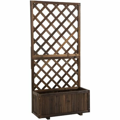 Outsunny Flower Stand Plant Shelf Outdoor Pine w/ Trough Planter, Carbonised Outsunny Flower Stand Plant Shelf Outdoor Pine W/ Trough Planter, Carbonised -Outsunny store 50886432 1