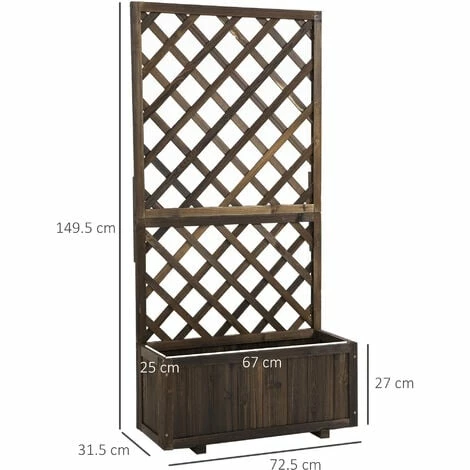 Outsunny Flower Stand Plant Shelf Outdoor Pine w/ Trough Planter, Carbonised Outsunny Flower Stand Plant Shelf Outdoor Pine W/ Trough Planter, Carbonised -Outsunny store 50886432 2