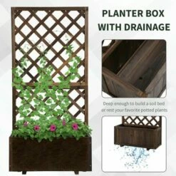 Outsunny Flower Stand Plant Shelf Outdoor Pine W/ Trough Planter, Carbonised 6 Outsunny Flower Stand Plant Shelf Outdoor Pine W/ Trough Planter, Carbonised -Outsunny store 50886432 5