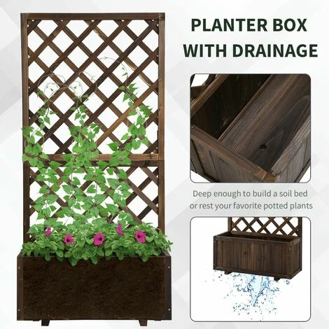 Outsunny Flower Stand Plant Shelf Outdoor Pine w/ Trough Planter, Carbonised Outsunny Flower Stand Plant Shelf Outdoor Pine W/ Trough Planter, Carbonised -Outsunny store 50886432 5