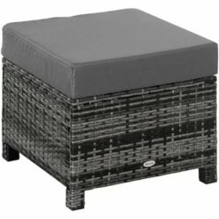 Outsunny Rattan Footstool Wicker Ottoman W/ Padded Seat For Backyard Garden
