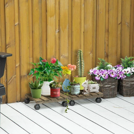 Outsunny 2 Pack Plant Stand With Wheels Flowerpot Holder Indoor & Outdoor Use 5 Outsunny 2 Pack Plant Stand With Wheels Flowerpot Holder Indoor & Outdoor Use - Image 3