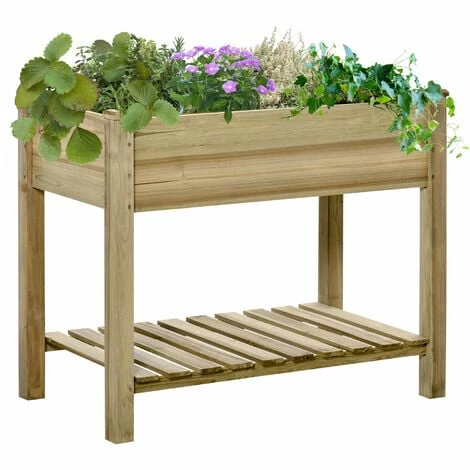 Outsunny Raised Garden Bed w/ Legs and Storage Shelf Elevated Wood Planter Box Outsunny Raised Garden Bed W/ Legs And Storage Shelf Elevated Wood Planter Box -Outsunny store 50886439 1