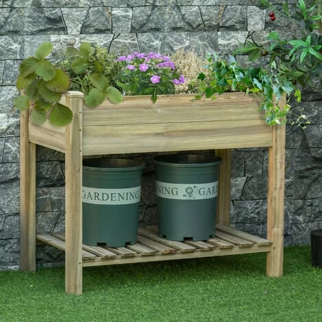 Outsunny Raised Garden Bed w/ Legs and Storage Shelf Elevated Wood Planter Box Outsunny Raised Garden Bed W/ Legs And Storage Shelf Elevated Wood Planter Box -Outsunny store 50886439 3