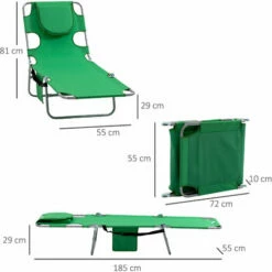 Outsunny Beach Chaise Lounge Portable Adjustable Backrest With Face Cavity Green -Outsunny store 50886440 2