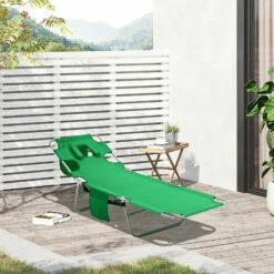 Outsunny Beach Chaise Lounge Portable Adjustable Backrest With Face Cavity Green -Outsunny store 50886440 3