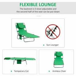 Outsunny Beach Chaise Lounge Portable Adjustable Backrest With Face Cavity Green -Outsunny store 50886440 4