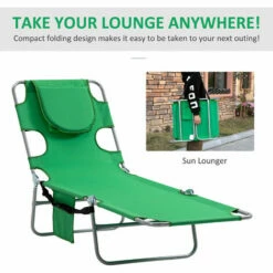 Outsunny Beach Chaise Lounge Portable Adjustable Backrest With Face Cavity Green -Outsunny store 50886440 5