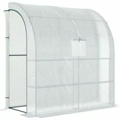 Outsunny Walk-In Lean To Wall Greenhouse W/Window&Door 200Lx 100W X 215Hcm White