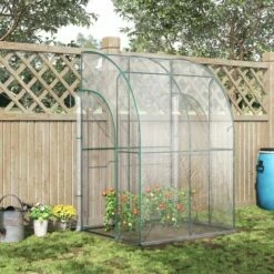 Outsunny 143 X 118 X 212cm Walk-In Lean To Wall Tunnel PVC Greenhouse With Doors -Outsunny store 50886444 3