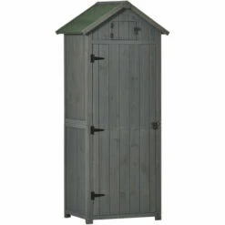 Outsunny Wooden Garden Storage Shed Tool Storage Box, 77 X 54 X 179 Cm, Grey
