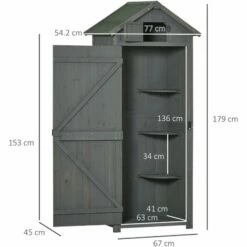 Alternative view of Outsunny Wooden Garden Storage Shed Tool Storage Box, 77 X 54 X 179 Cm, Grey