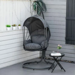 Outsunny Hanging Egg Chair Swing Hammock Chair W/ Stand Retractable Canopy Grey 4 Outsunny Hanging Egg Chair Swing Hammock Chair W/ Stand Retractable Canopy Grey -Outsunny store 50886448 3