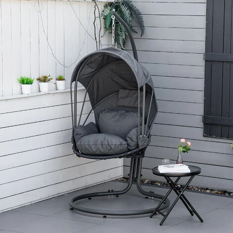 Outsunny Hanging Egg Chair Swing Hammock Chair w/ Stand Retractable Canopy Grey Outsunny Hanging Egg Chair Swing Hammock Chair W/ Stand Retractable Canopy Grey -Outsunny store 50886448 3