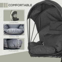 Outsunny Hanging Egg Chair Swing Hammock Chair W/ Stand Retractable Canopy Grey 6 Outsunny Hanging Egg Chair Swing Hammock Chair W/ Stand Retractable Canopy Grey -Outsunny store 50886448 5