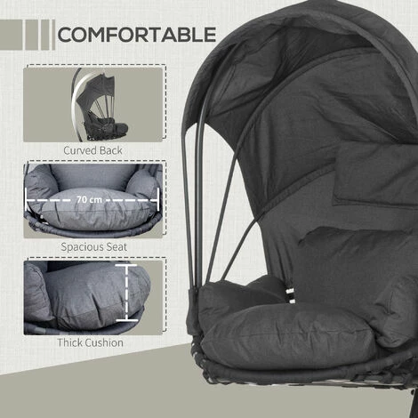 Outsunny Hanging Egg Chair Swing Hammock Chair w/ Stand Retractable Canopy Grey Outsunny Hanging Egg Chair Swing Hammock Chair W/ Stand Retractable Canopy Grey -Outsunny store 50886448 5
