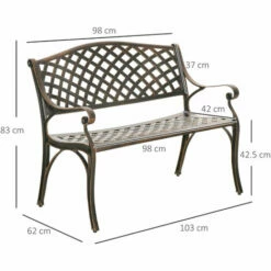 Outsunny Cast Aluminium Garden Bench 2 Seater Antique Park Loveseat, Bronze -Outsunny store 50886451 2