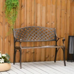 Outsunny Cast Aluminium Garden Bench 2 Seater Antique Park Loveseat, Bronze -Outsunny store 50886451 3