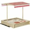 Outsunny Kids Wooden Sand Pit Children Sandbox W/ Adjustable Canopy Shade -Outsunny store 50886452 1