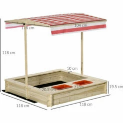 Outsunny Kids Wooden Sand Pit Children Sandbox W/ Adjustable Canopy Shade -Outsunny store 50886452 2