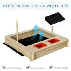 Outsunny Kids Wooden Sand Pit Children Sandbox W/ Adjustable Canopy Shade -Outsunny store 50886452 5