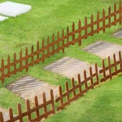 Outsunny Pack Of 12 Wooden Plant Border Fence Garden Fixed Picket Fence Brown -Outsunny store 50886455 3