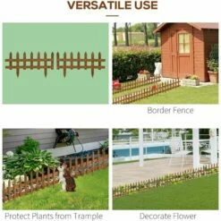 Outsunny Pack Of 12 Wooden Plant Border Fence Garden Fixed Picket Fence Brown -Outsunny store 50886455 5