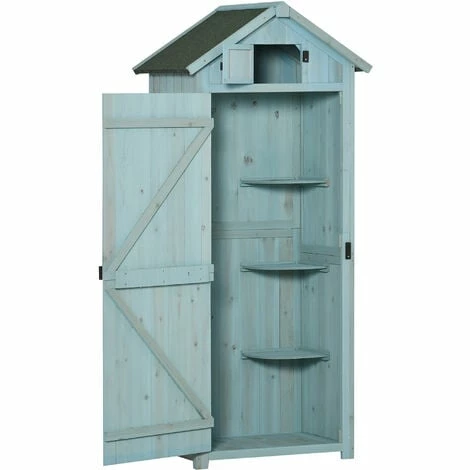 Outsunny Wooden Garden Storage Shed Tool Storage Box, 77 X 54 X 179 Cm, Blue 3 Outsunny Wooden Garden Storage Shed Tool Storage Box, 77 X 54 X 179 Cm, Blue