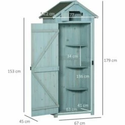 Alternative view of Outsunny Wooden Garden Storage Shed Tool Storage Box, 77 X 54 X 179 Cm, Blue