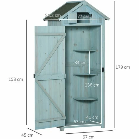Outsunny Wooden Garden Storage Shed Tool Storage Box, 77 X 54 X 179 Cm, Blue 4 Outsunny Wooden Garden Storage Shed Tool Storage Box, 77 X 54 X 179 Cm, Blue - Image 2