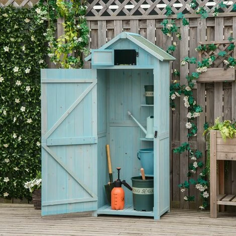 Outsunny Wooden Garden Storage Shed Tool Storage Box, 77 X 54 X 179 Cm, Blue 5 Outsunny Wooden Garden Storage Shed Tool Storage Box, 77 X 54 X 179 Cm, Blue - Image 3