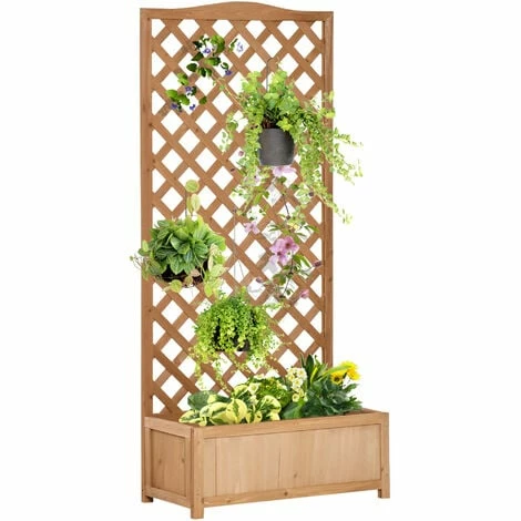 Outsunny Garden Wooden Planter Box with Trellis Flower Raised Bed, 76x36x170cm Outsunny Garden Wooden Planter Box With Trellis Flower Raised Bed, 76x36x170cm -Outsunny store 50886458 1