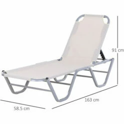 Outsunny Sun Lounger Relaxer Recliner With 5-Position Adjustable Backrest White -Outsunny store 50886459 2