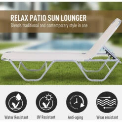 Outsunny Sun Lounger Relaxer Recliner With 5-Position Adjustable Backrest White -Outsunny store 50886459 5